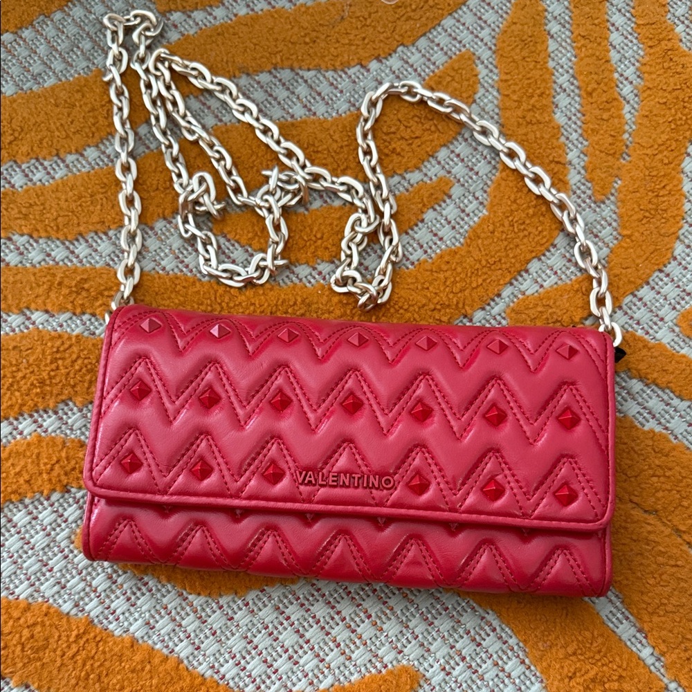Valentino Red Studded Chevron Clutch